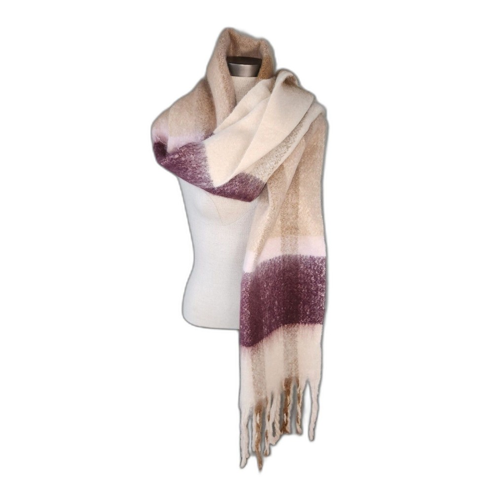 NWT Barbour Isla Tartan Boucle Scarf Muted Cabernet