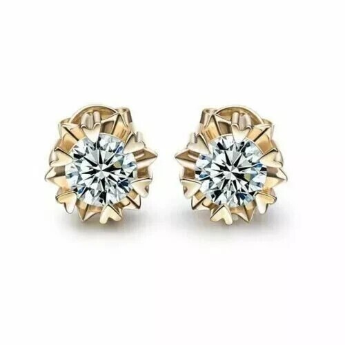 2Ct Round Simulated Diamond Halo Stud Earrings in 14k Gold Plated