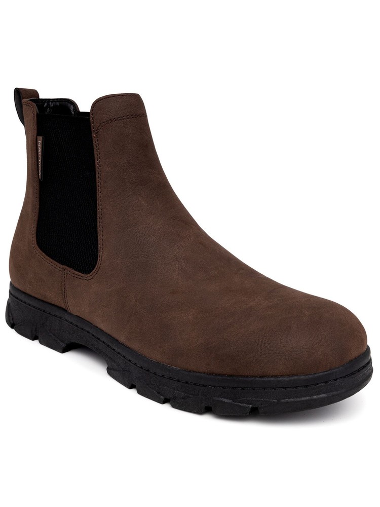 NAUTICA Mens Brown Treaded Logo Tag Accent Goring Wuzer Round Toe Chelsea 9 M