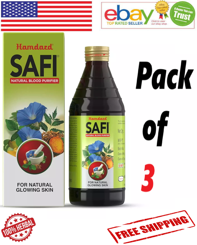 3x Hamdard Safi Natural Blood Purifier (100ml) For Pimples Anti Acne Dark Spot