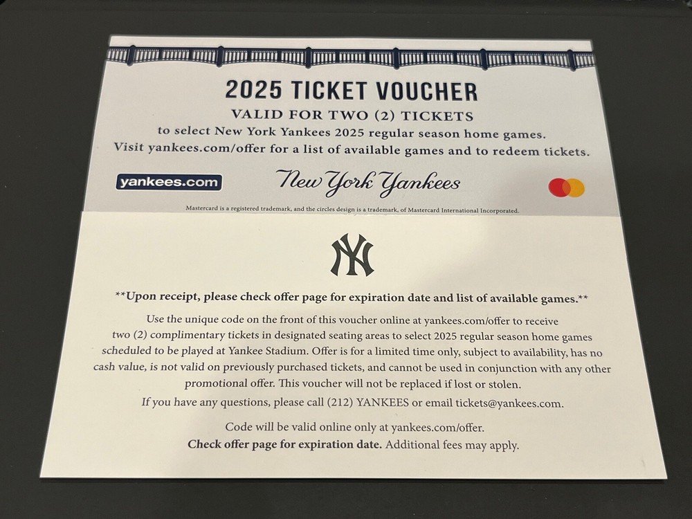 New York Yankees Stadium SGA 2025 Ticket Voucher - One Voucher For Two Tickets-image