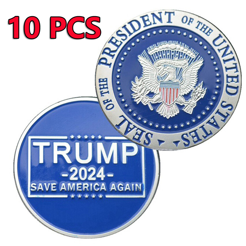 10PCS Commemorative Coin 2024 President Donald Trump Save America Again Gold