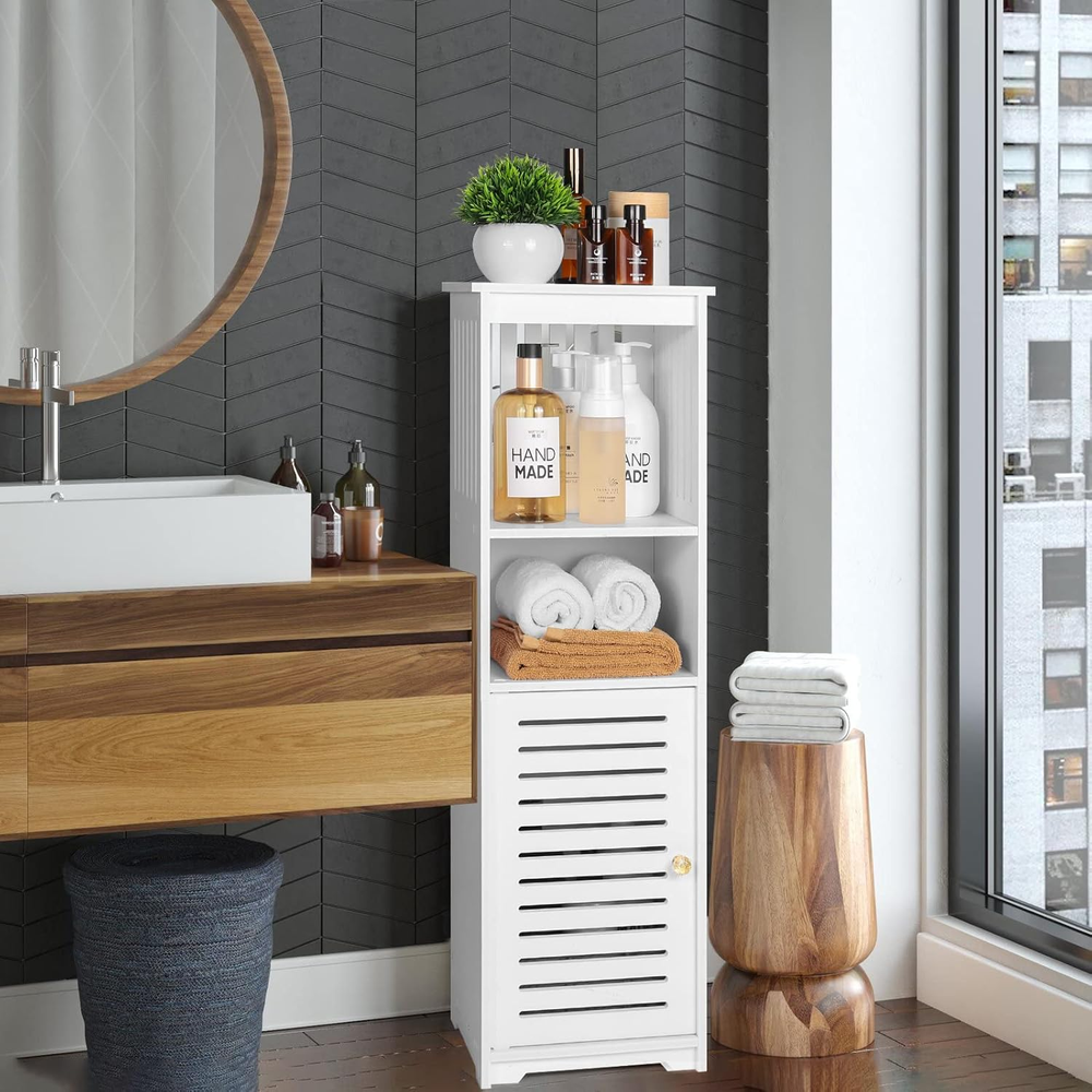 Small Bathroom Storage Cabinet, White Floor Standing Storage Cabinet Home (W/PJ)