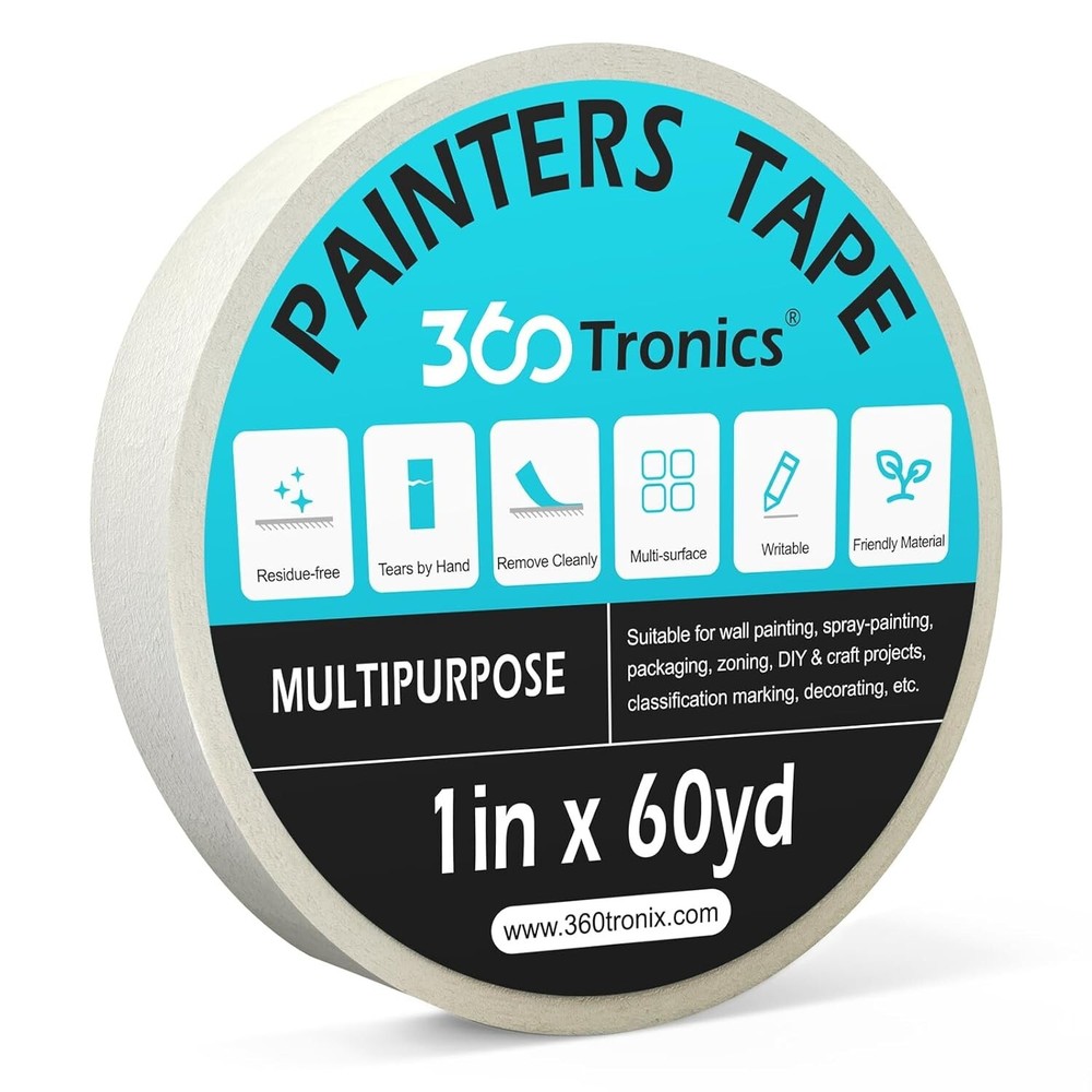 White Painters Tape Multi-Surface Tape, 1 in x 60 yards per roll, Easy to Remove