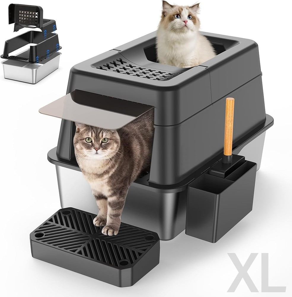 Stainless Steel Litter Box with Lid, XL Extra Large Enclosed Cat Litter Box