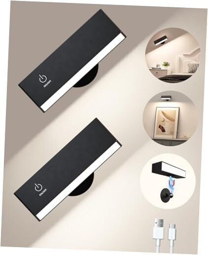 Rechargeable Wall Sconces Battery Operated Set of 2, Wall Mounted Bedside