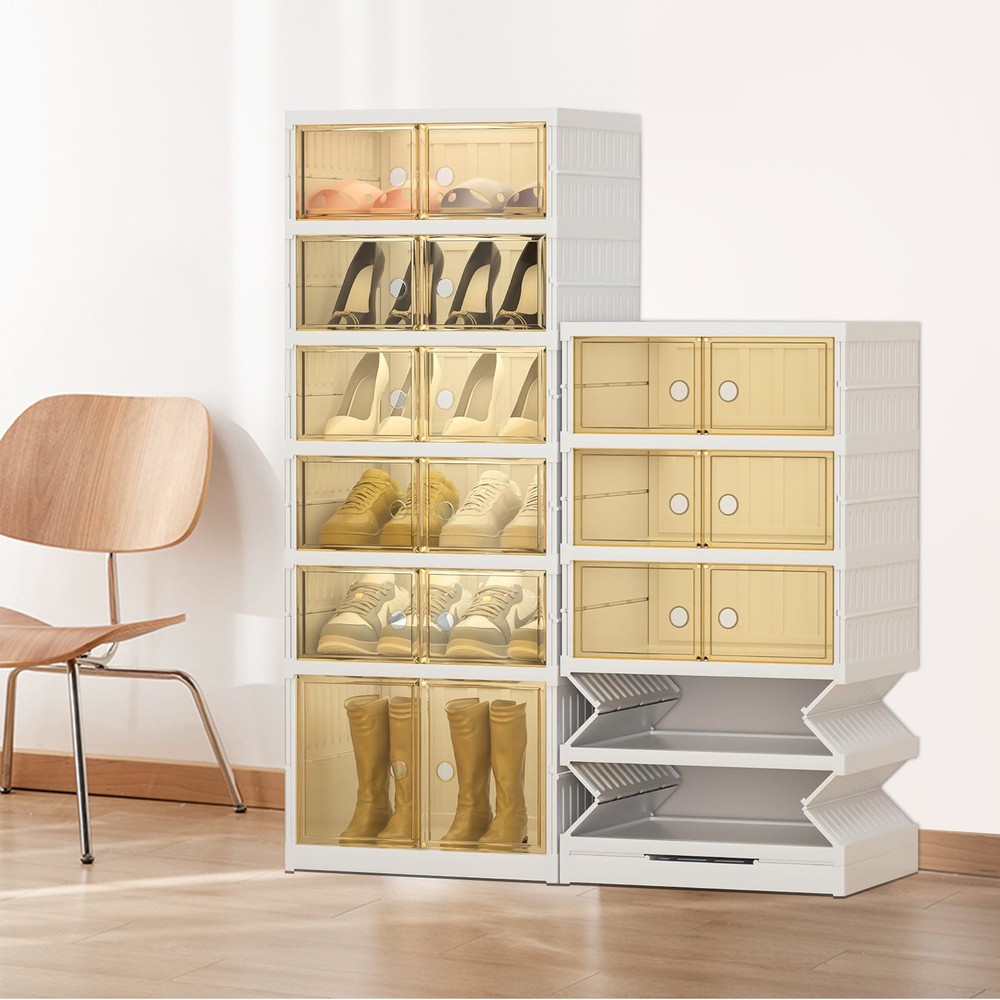 6-Tier Folding Shoe Organizer with Wheels Holds 12 Pairs Space-Saving Storage