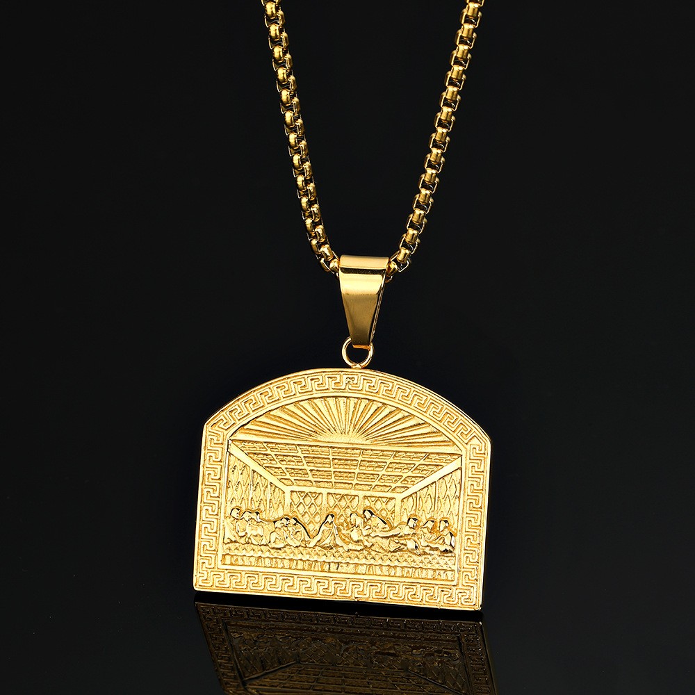 Hip Hop Last Supper Jesus Pendant Necklace Stainless Steel Gold Plated Jewelry