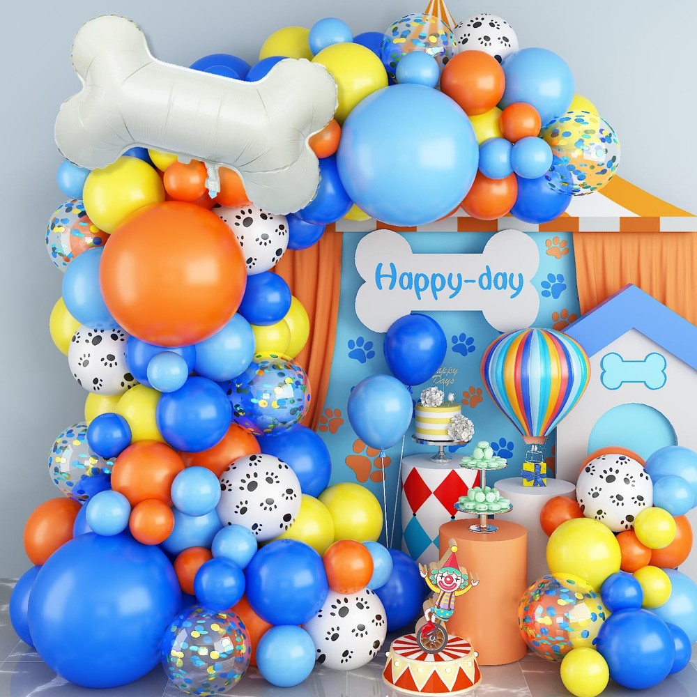 Dog Paw Balloon Arch 105 Pcs Blue and Orange Paw Print Balloons Garland Kit B...