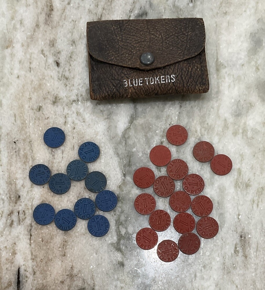 World War II Ration Tokens Blue And Red With Leather Red/blue Purse ￼Assorted