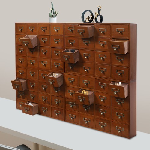 64-Drawer Storage Cabinet Pine Wood Furniture Tabletop Storage Box For Home