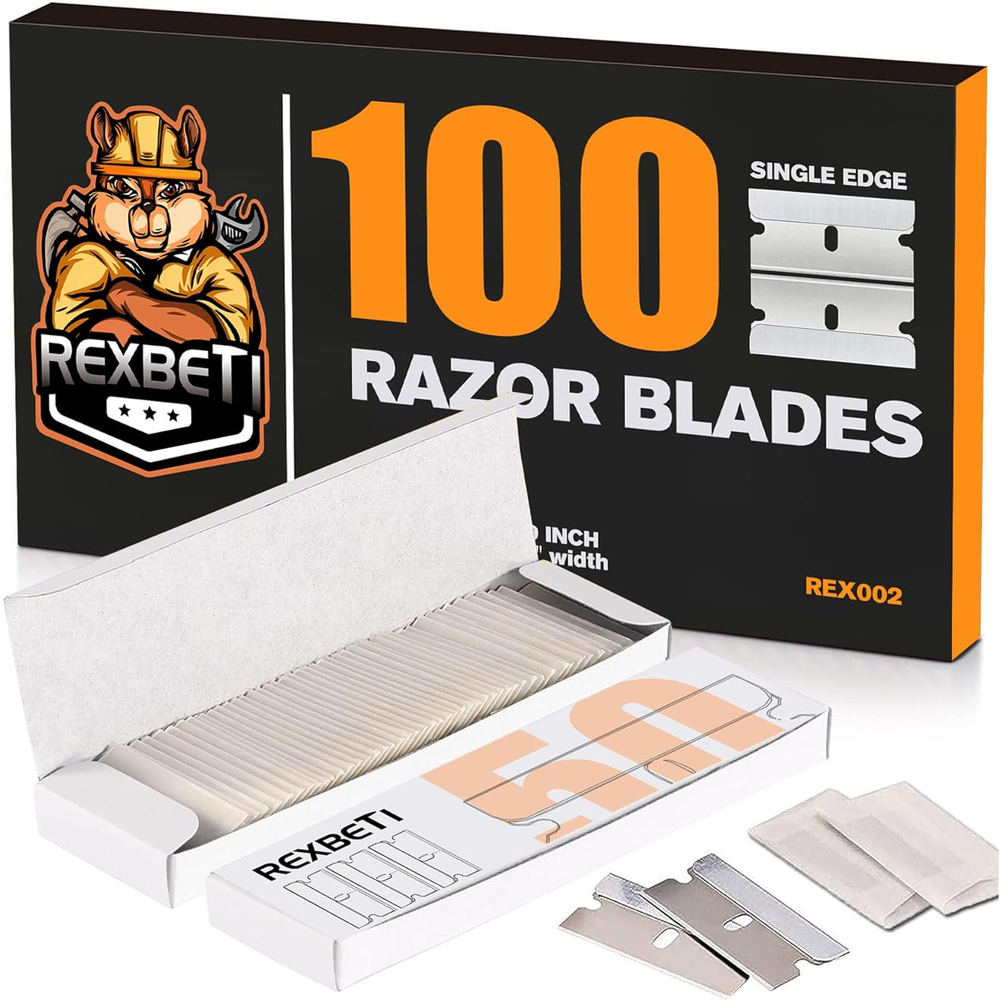 REXBETI 100PCS Single Edge Industrial Razor Blades for Scrapers and Utility Knives