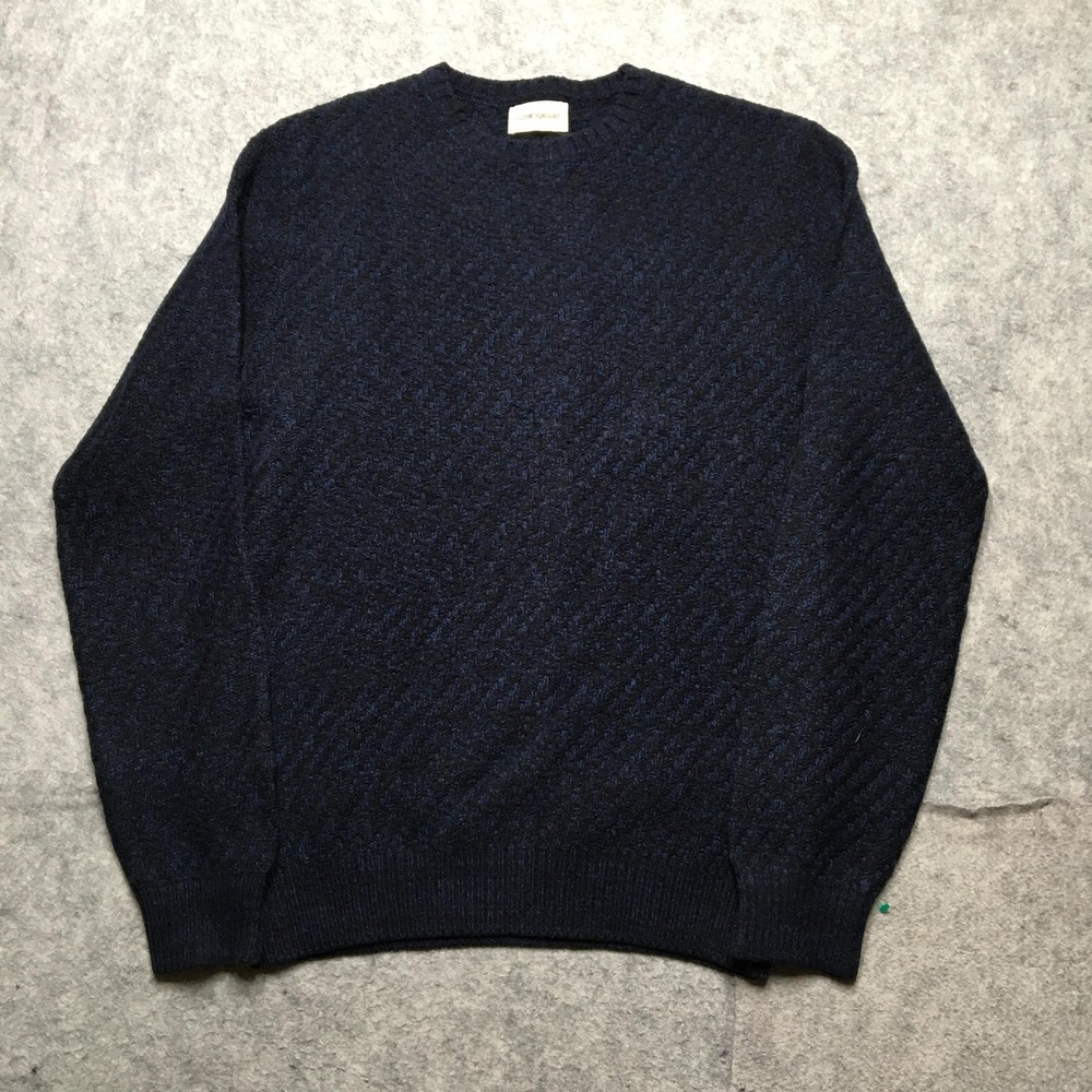Oliver Spencer Sweater Mens Medium Blue Wool Crew Neck Pullover Solid Knit