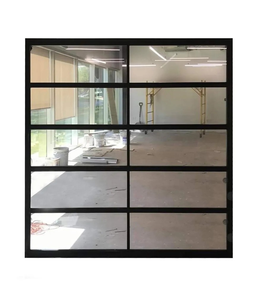 Full View 8x10 ft Garage Door with Anodized Matt Black Frame and Clear Glass-image