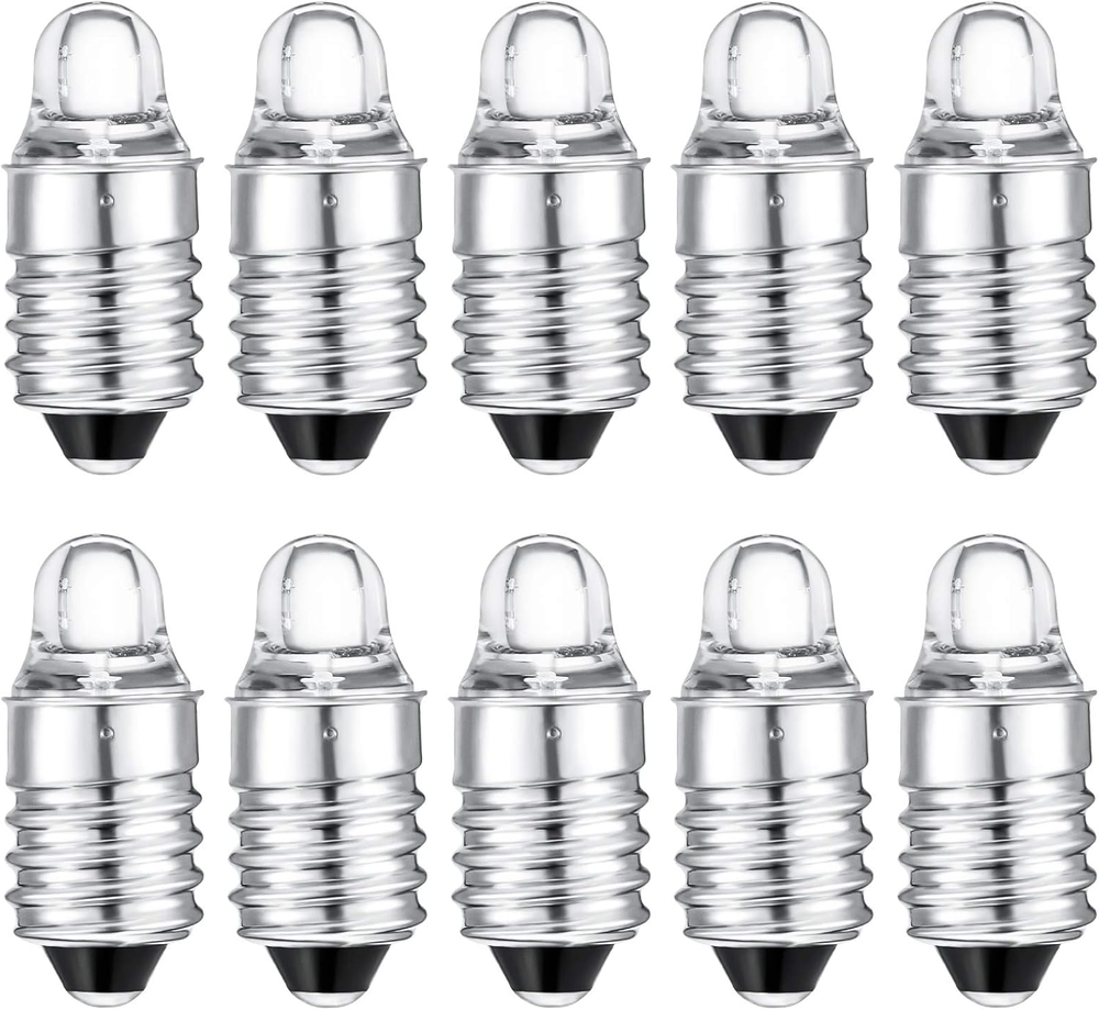 10 E10 LED Bulbs 3V Mini Flashlight Replacement Bulbs