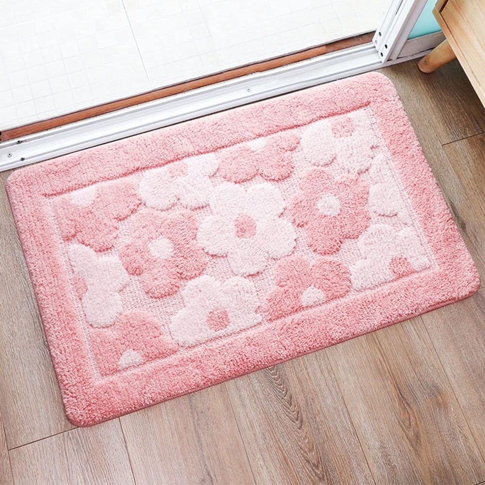 Pink Flower Bath Mat Cute Bathroom Rugs Lovely Shower Bathtub Mat Microfiber ...