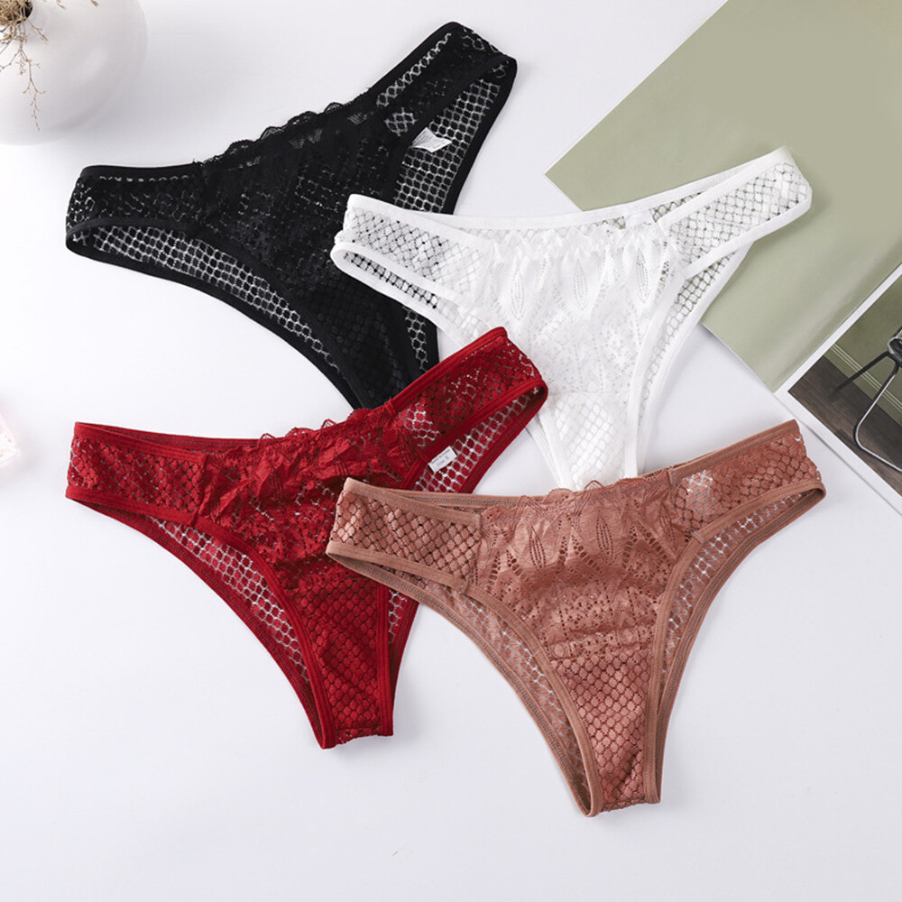 Ladies Panties Lace Underwear Thong See-through Low Waist Multi Solid Color wi