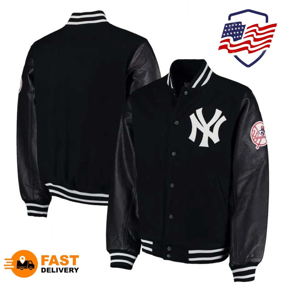 Yankees NY Jacket MLB 90s Vintage Athletic Leather Black Bomber Varsity Jacket