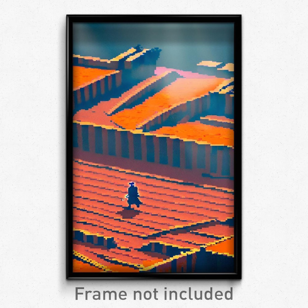 8 Bit Pixel Art Poster - Orange Trenches Psychedelic Trippy Video Game Print