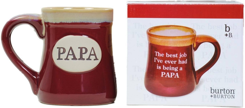 Papa Best Job Ever Porcelain Burgundy Coffee Tea Mug Cup 18Oz Gift Box