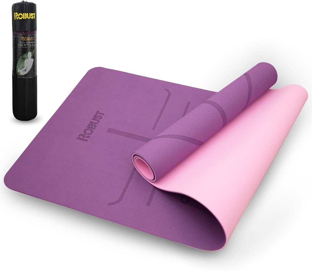Non-Slip TPE Yoga Mat 72x24 Inches 1/4 Inch Thick with Alignment Lines for Workout