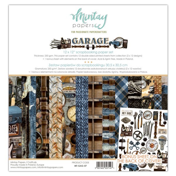GARAGE 12x12 Paper Set Mintay Papers Scrapbook + BONUS Motifs Tools Home Fix