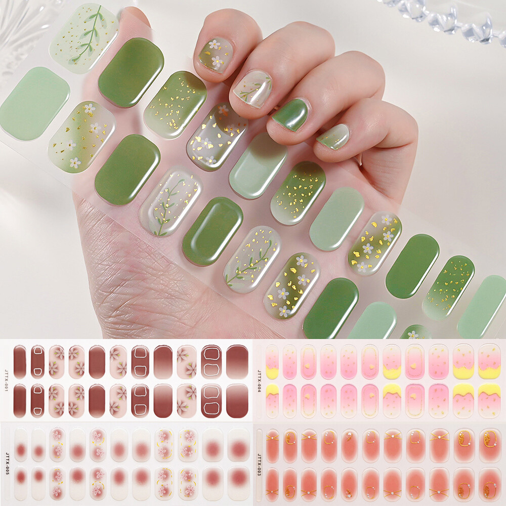 22 Tips 3D Foil French Manicure UV Semi-Cured Nail Wraps DIY Full Cover