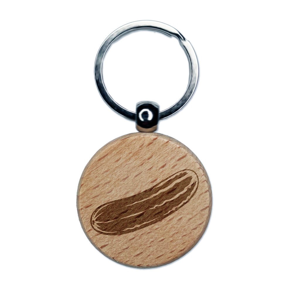 Vegetable Cucumber Engraved Wood Round Keychain Tag Charm