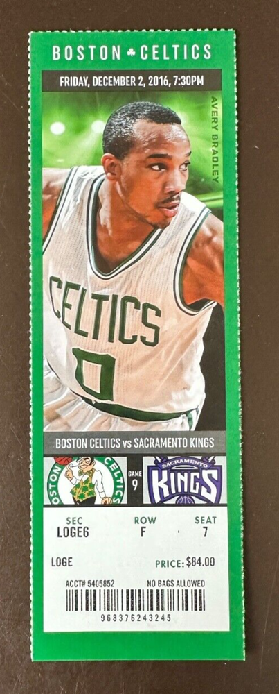 Boston Celtics 12/2/2016 NBA ticket stub vs Sacramento Kings