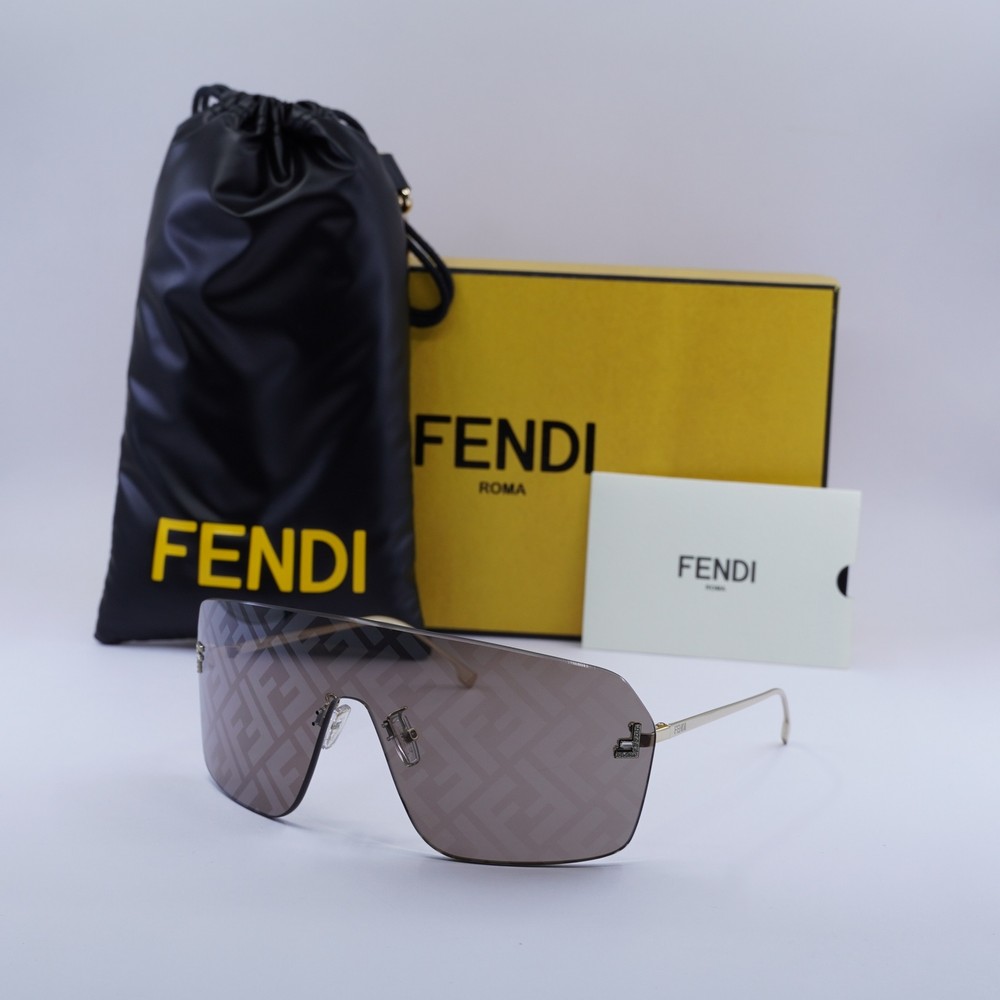 Fendi FE4121US 32E Gold Grey FF Pattern Sunglasses 139-0-120 New Authentic