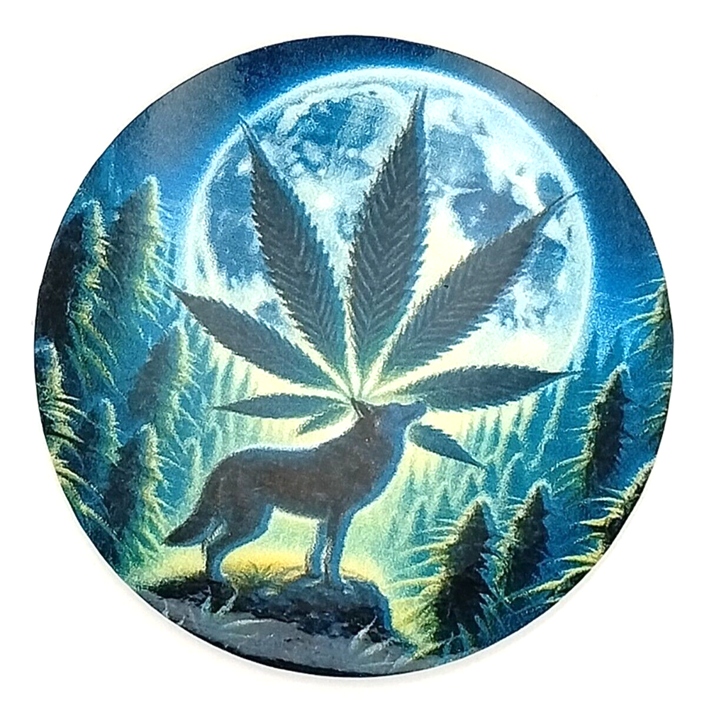 Wolf Pot Leaf UV Safe Sticker Full Moon Stoner Decal Cannabis Décor Hippie Gift