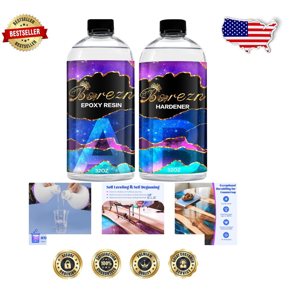 Crystal Clear Epoxy Resin Kit, 64 Oz Total Volume for Art & Molds - Bubble-Free