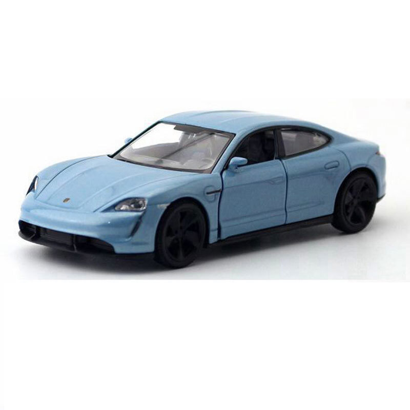 1/36 Scale Porsche Taycan Turbo S Diecast Model Car in Blue with Pull-Back Action