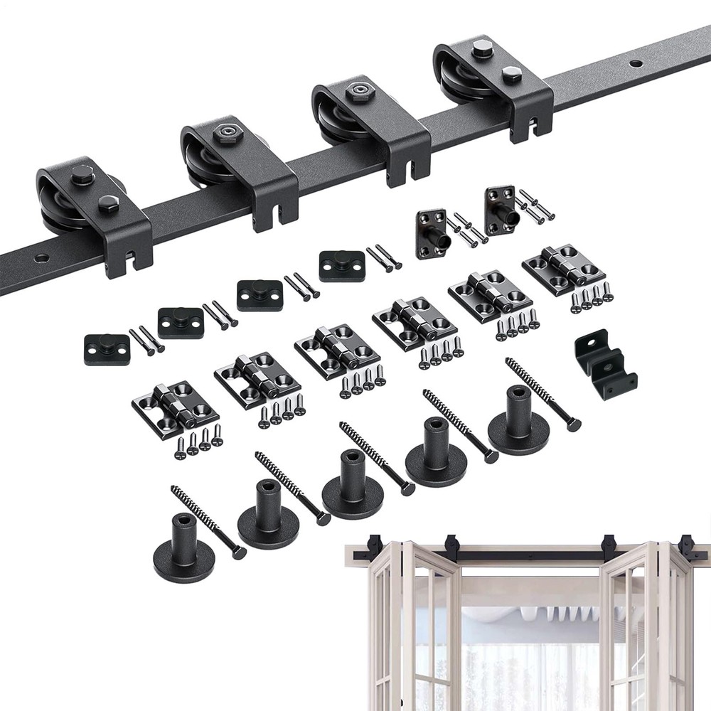 70in Modern Sliding Barn Door Hardware Kit with Closet Hang Style Track Rail for 4 Doors