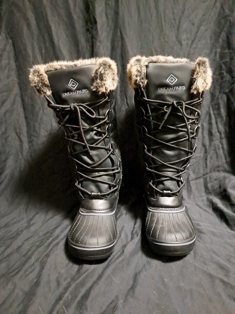 DREAM PAIRS Womens Black Faux Fur Lined Winter Snow Boots Size 5