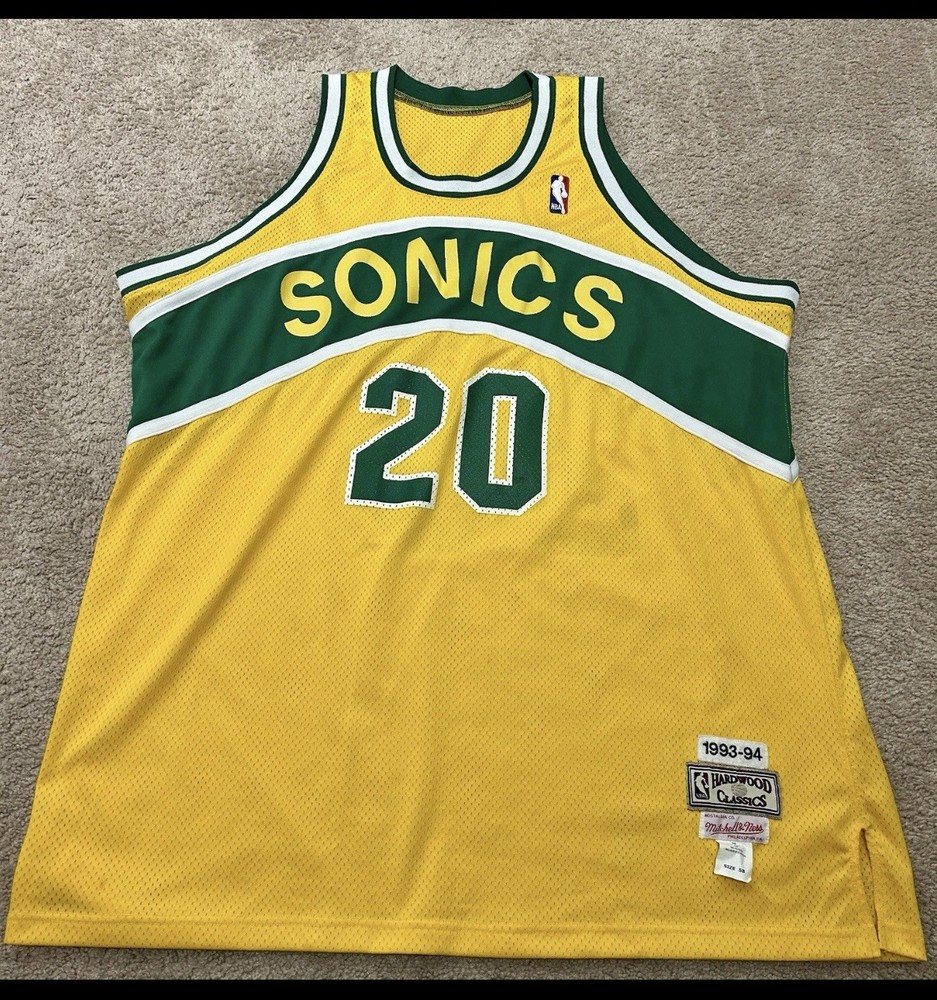 GARY PAYTON SEATTLE SONICS ALTERNATE YELLOW M&N AUTHENTIC JERSEY ‘93/‘94 SIZE 58