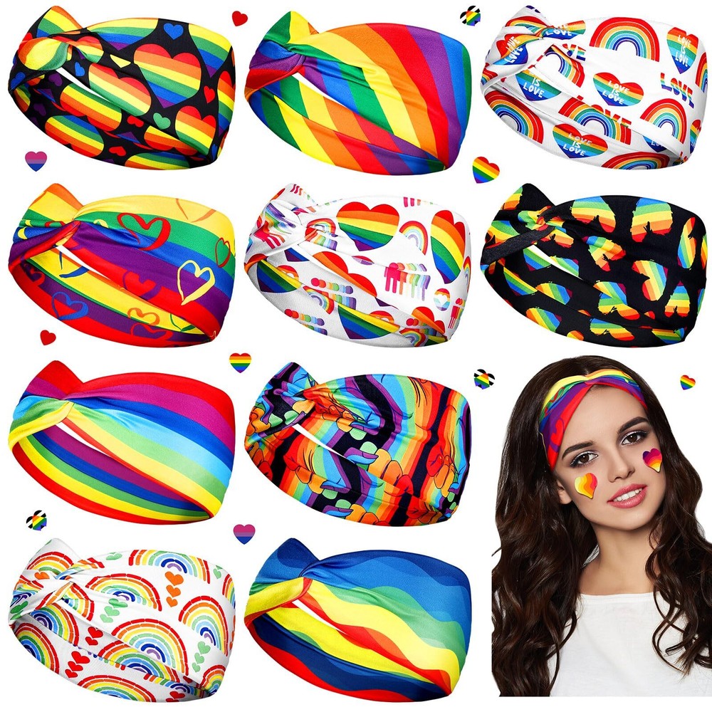 10-Pack Rainbow Pride Headbands for LGBTQ+ Celebrations-image