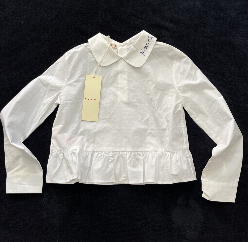 Marni girls' Peplum Top Collared White shirt Blouse top - size 8 - retail $190