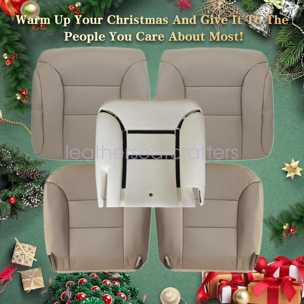 For Chevy Silverado1995-1999 Bottom TOP Leather Seat Cover Tan & Driver Foam