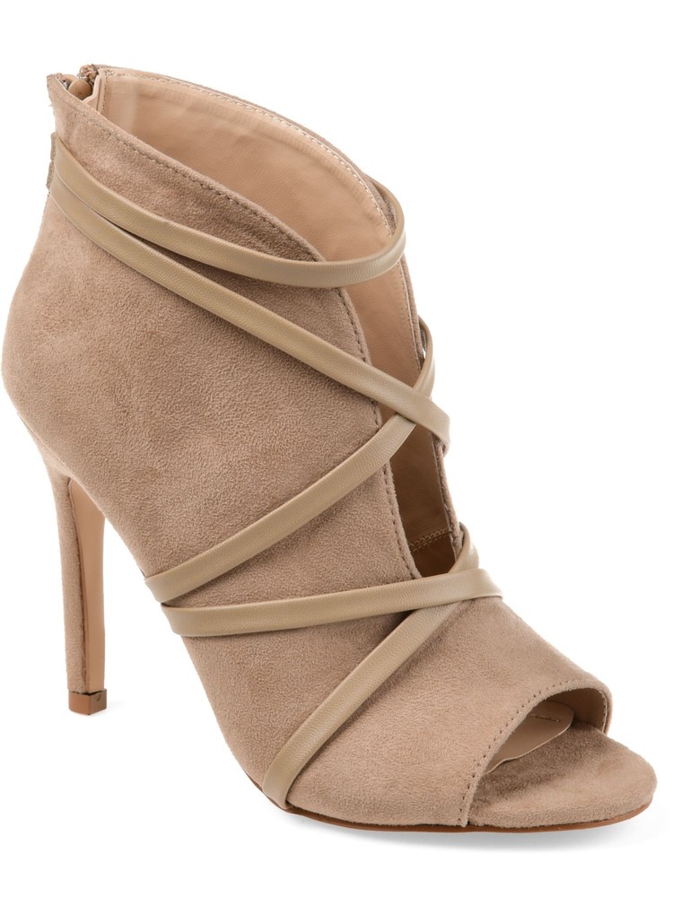 JOURNEE COLLECTION Womens Beige Strappy Samara Round Toe Stiletto Booties 6.5