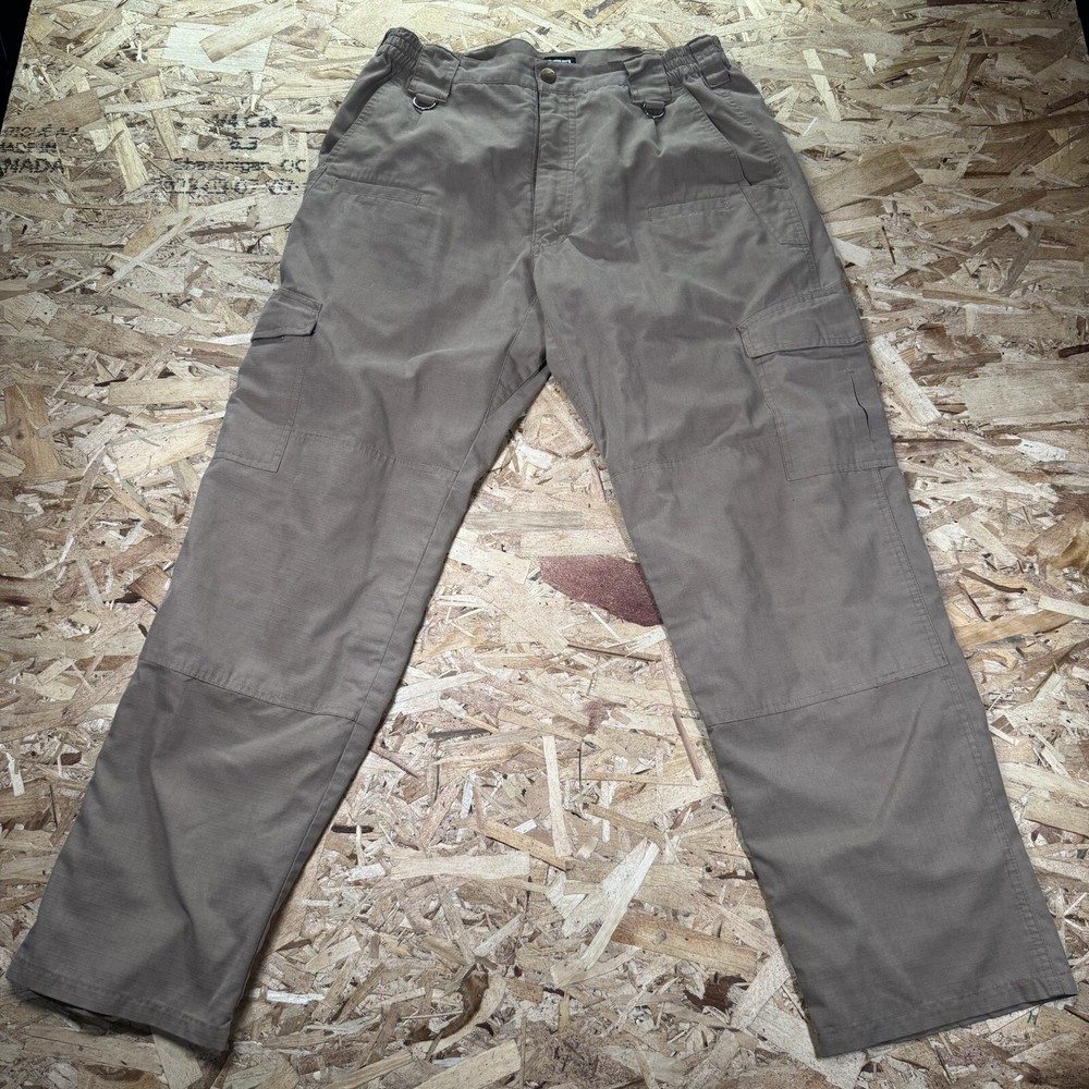 CQR Tactical Pants Men 34x32 Dark Khaki Cargo Elastic Waist Poly Cotton Canvas