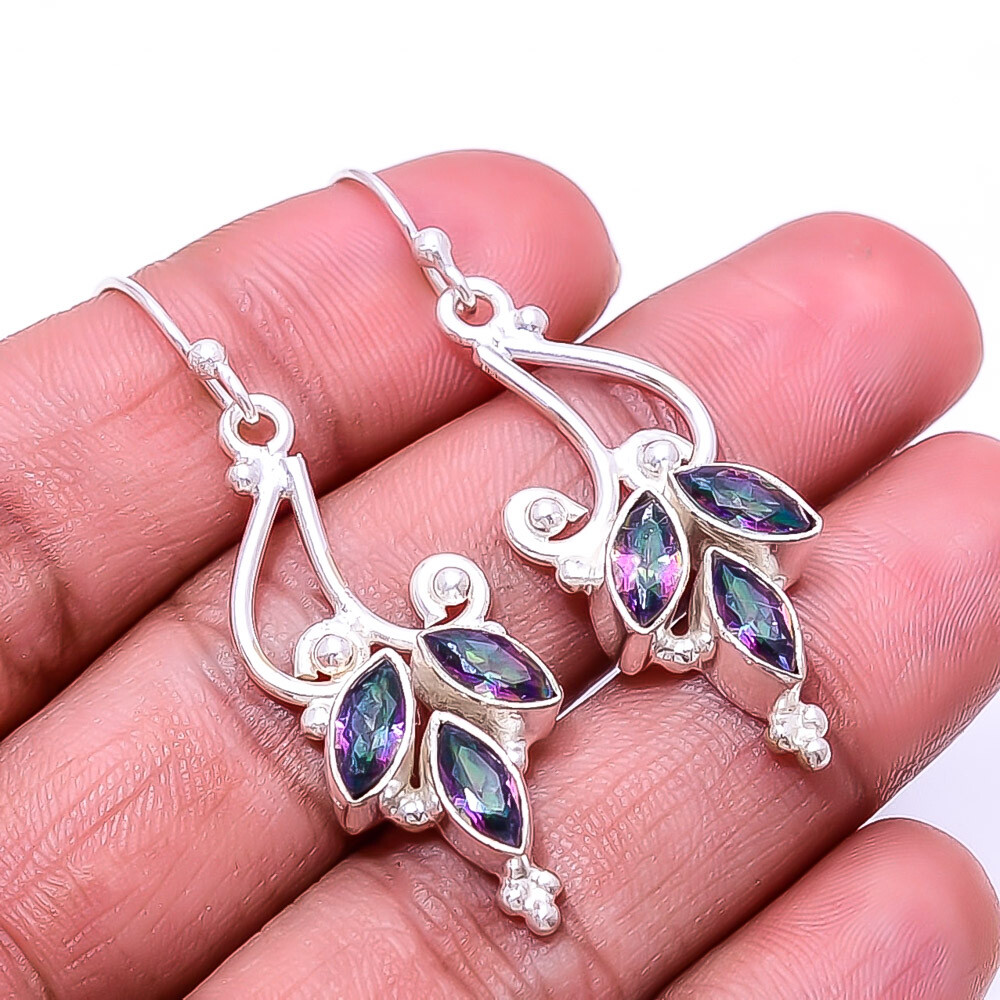 Rainbow Mystic Fire Topaz Multi Collet 925 Sterling Silver Earring 1.95
