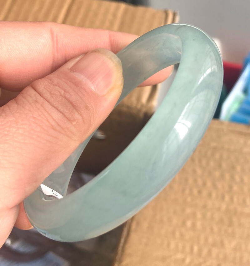 55-64mm Natural Grade A Icy Blue Jadeite Bangle Bracelet