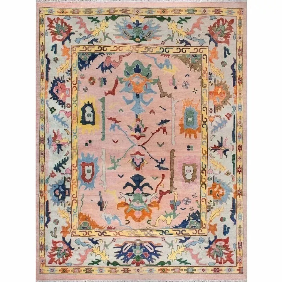 Hand Knotted Pink Oushak Turkish Area Rug Oriental Carpet For Livingroom Bedroom