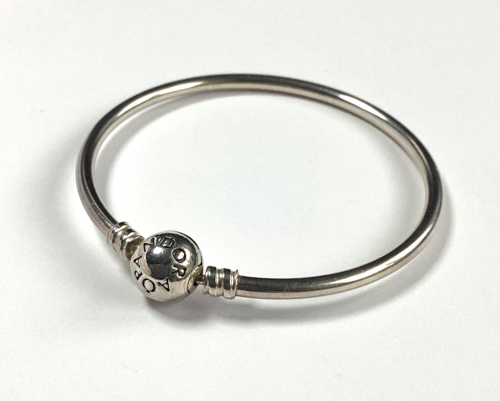 Pandora Silver Ball Clasp Bangle 5.5cm Diameter S925 Charm Bracelet VGC