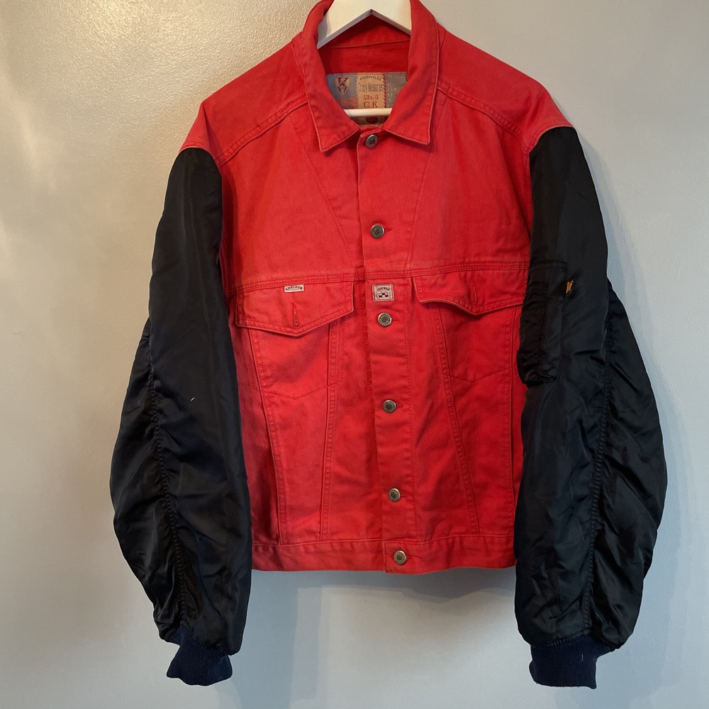 Checker Original Vintage Brand Red Denim Jacket Size XL 1876 Old Couture Label