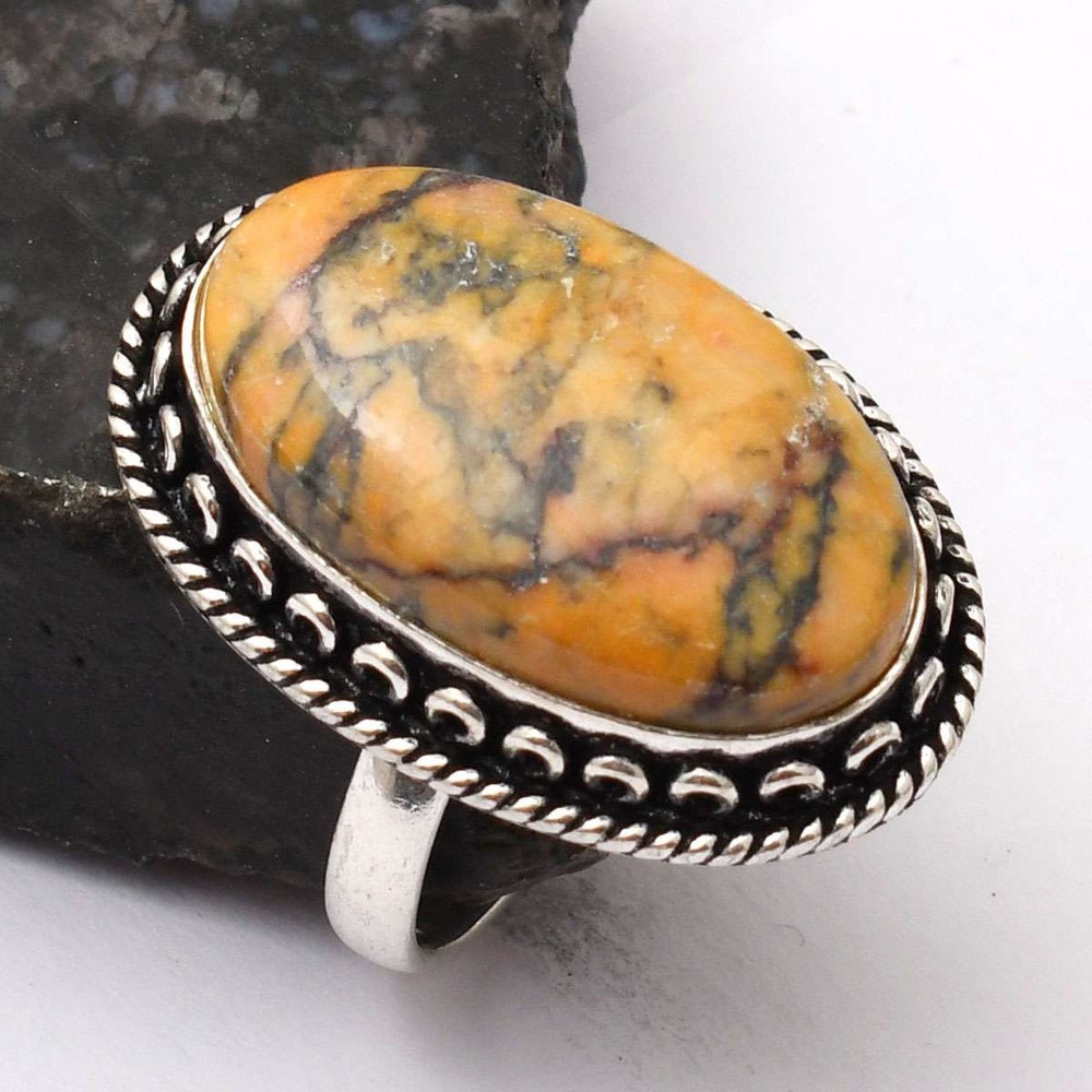 Dendrite Opal Gemstone Ethnic Handmade Ring Jewelry Gift US Size-8 AR 73193