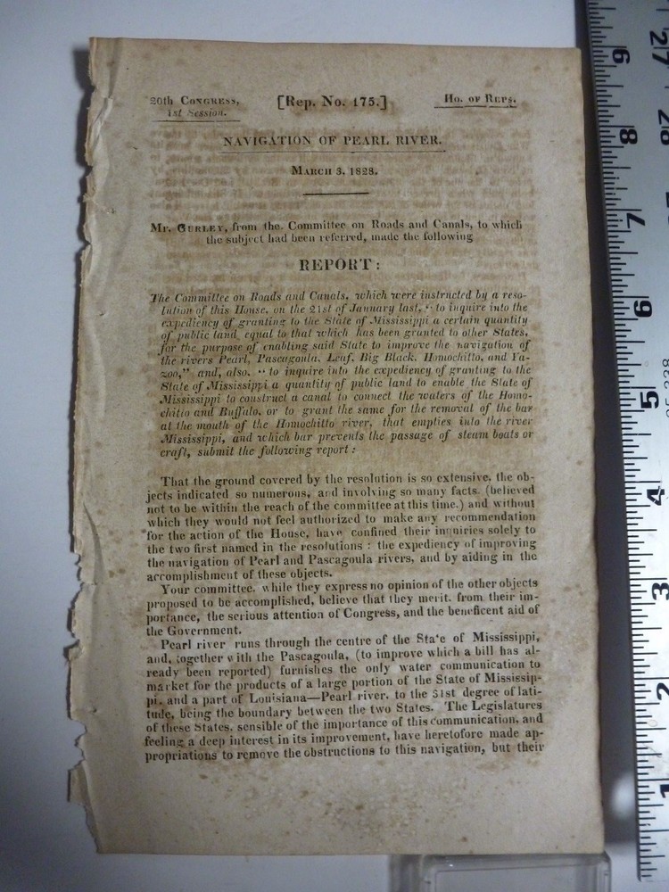 Government Report 1828 Committee On Roads & Canals Navigation Pearl River. #3045