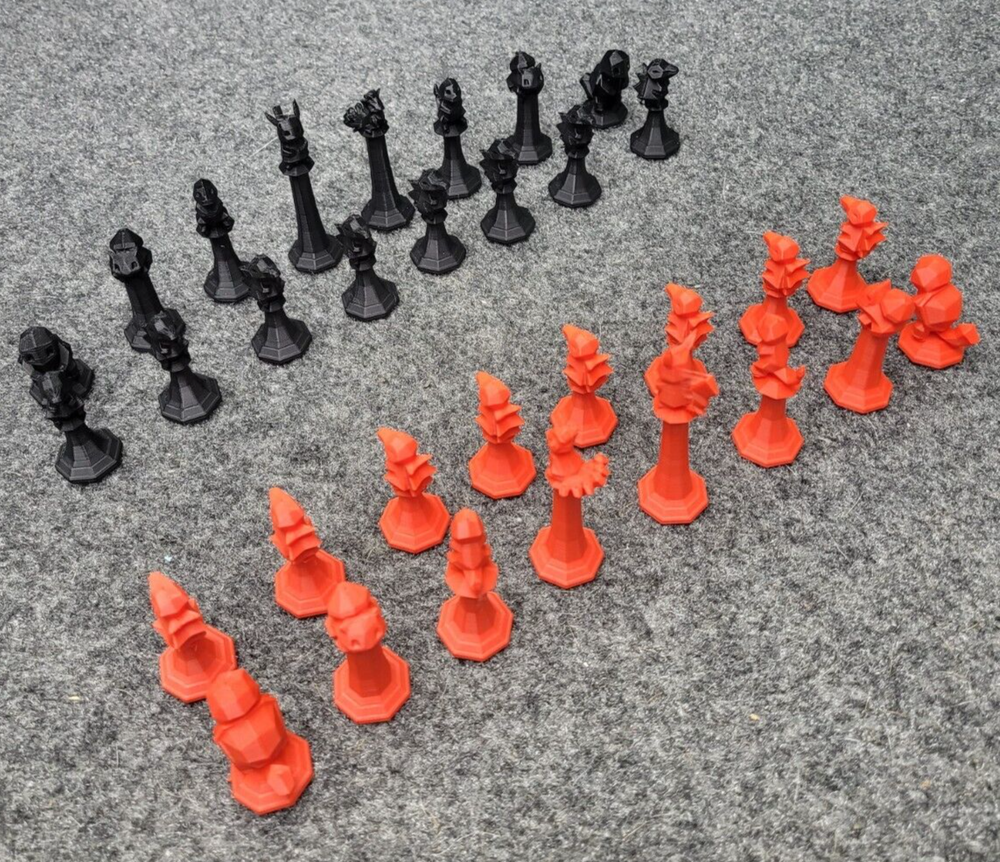 Pokémon Chess Set 3D Printed Black and Red Complete Pikachu Bulbasaur Vulpix