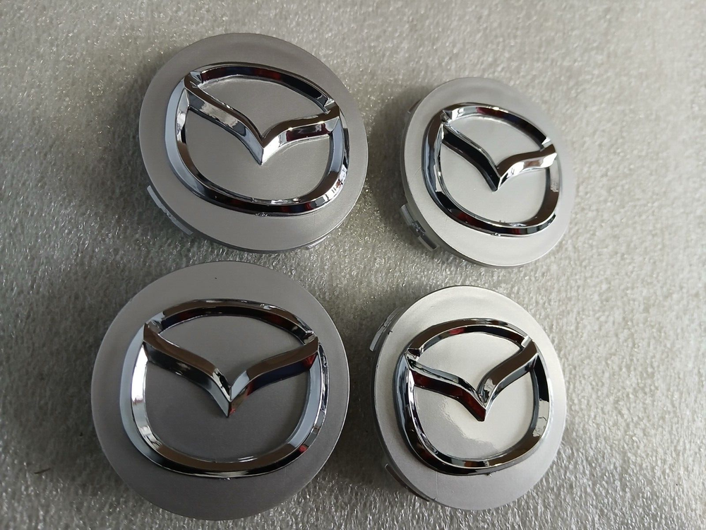 Mazda Silver 56mm Chrome Center Wheel Caps Set of 4 with Emblem Logo